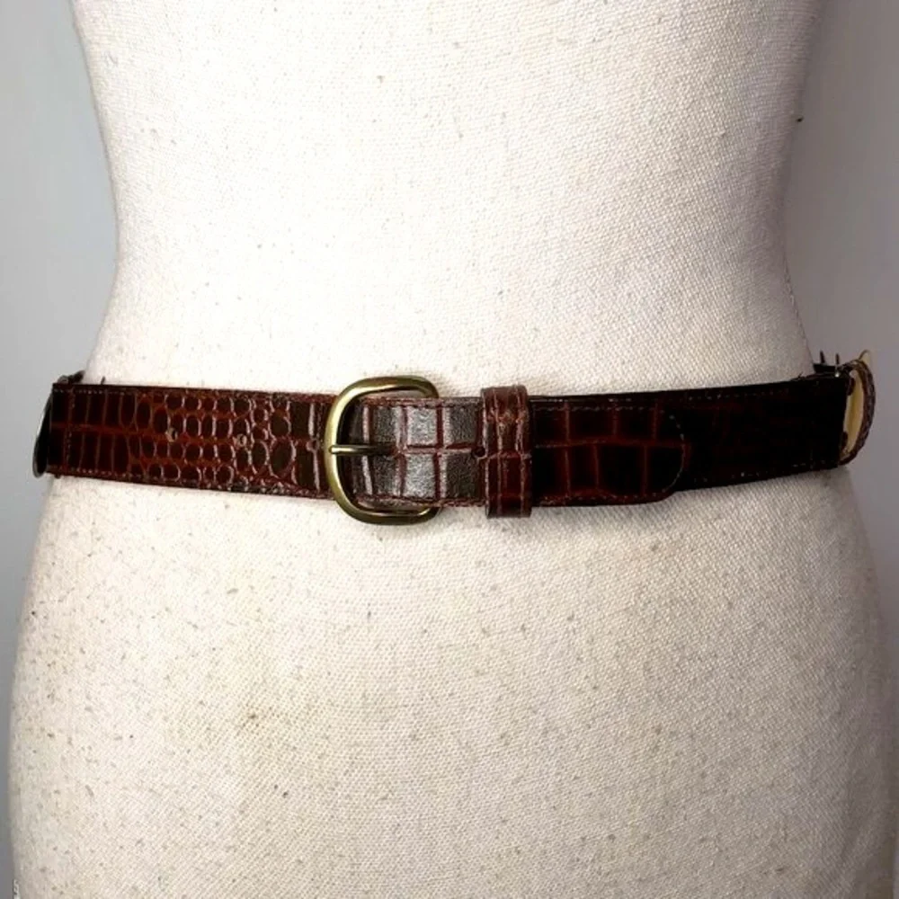 Croc Embossed Gold‎ Coin Stretch Belt OS
